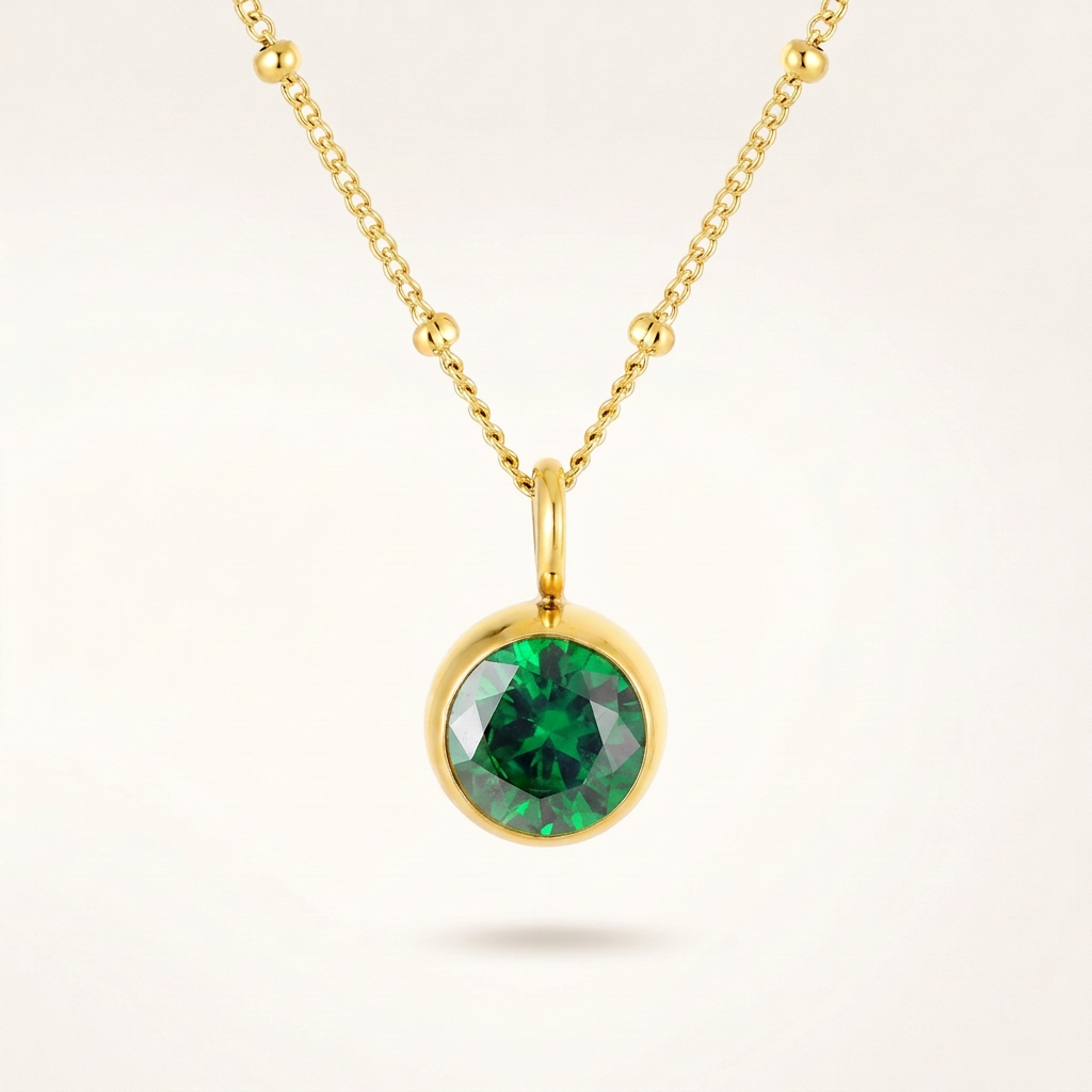 Birthstone Necklace, May | Emerald, Gold