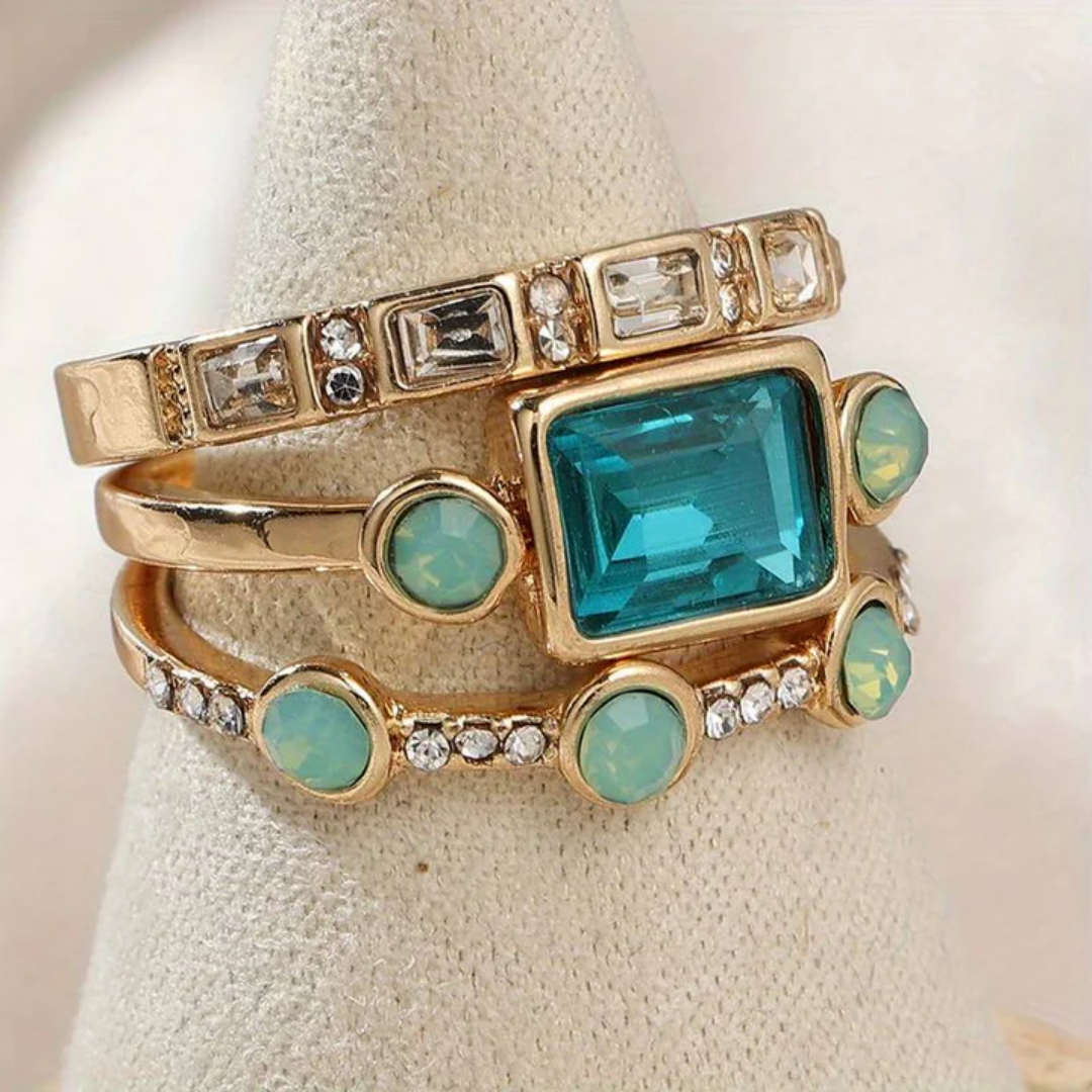 Celestine | Women Blue Crystal Vintage Ring Set