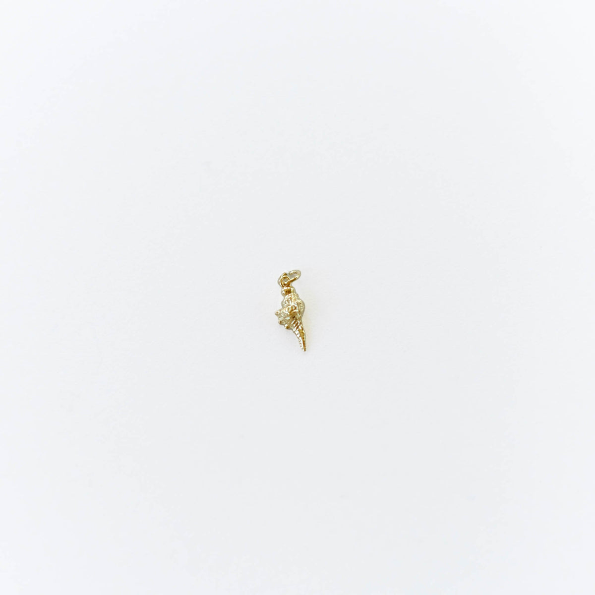 A small gold filled seashell charm by LLUME Jewelry is centered on a plain white background—perfect for the Build a Charm Necklace or to personalize your own necklace collection.