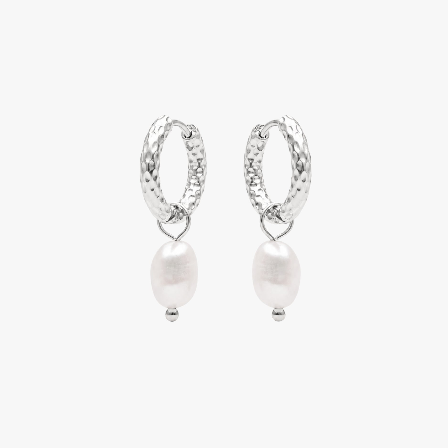 Hammered Pearl Hoop Earrings