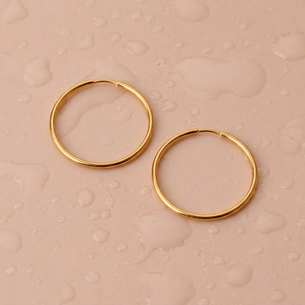 Thin Hoop Earrings, Large / Gold Color