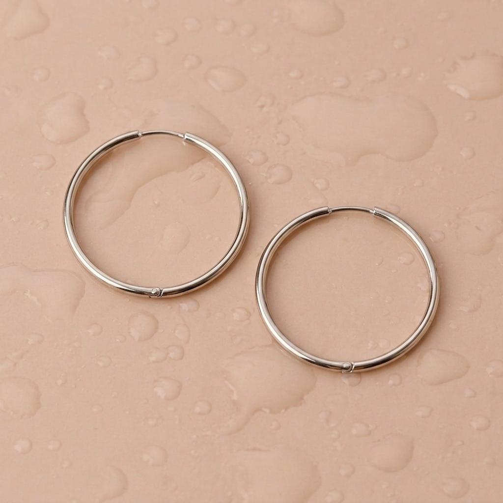 Thin Hoop Earrings, Large / Silver Color