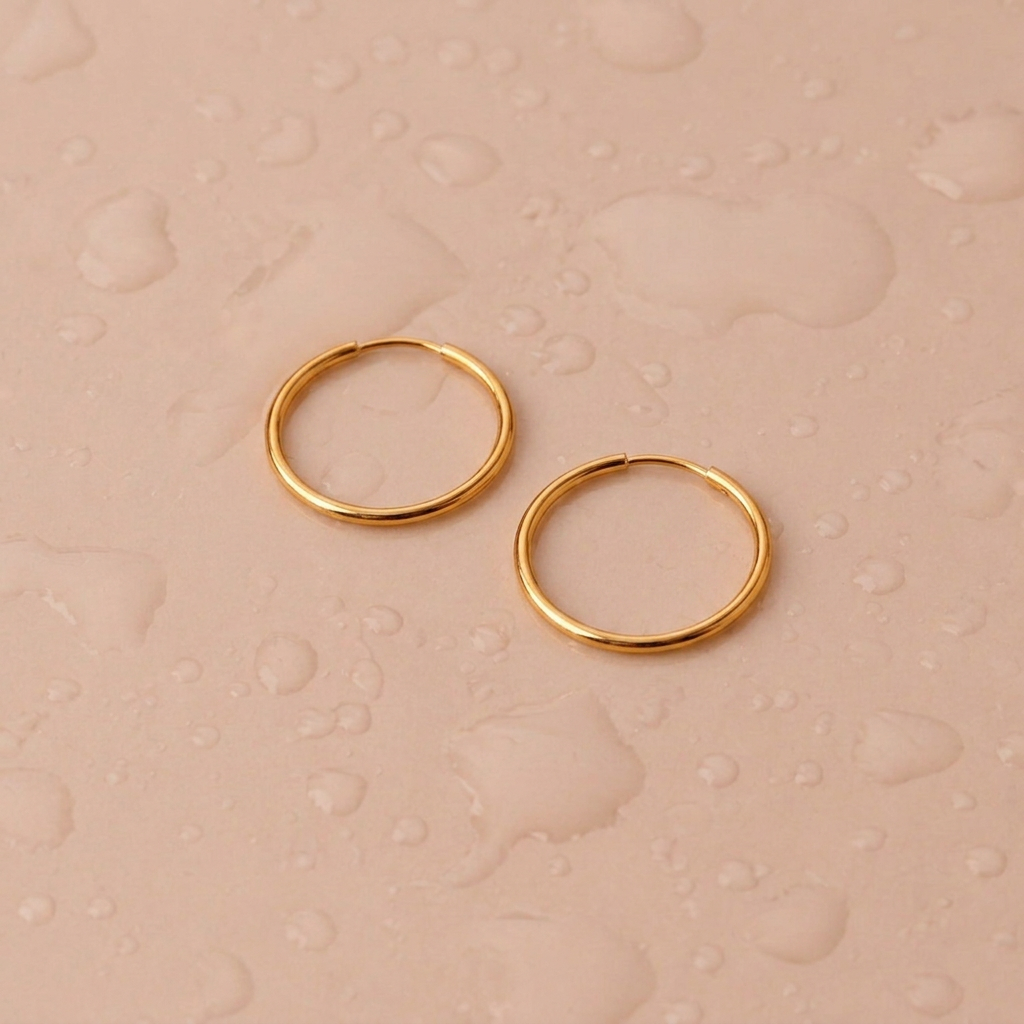 Thin Hoop Earrings, Medium / Gold Color
