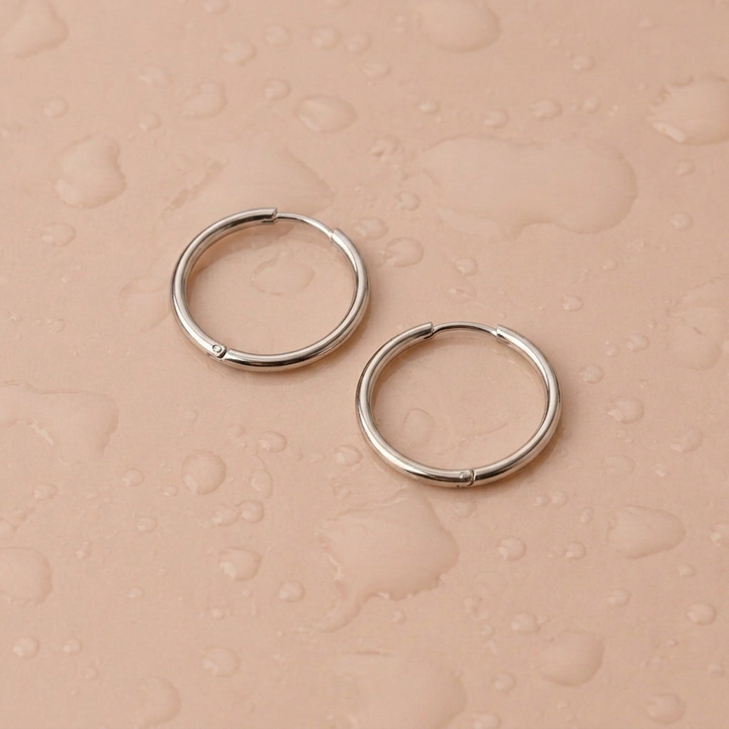 Thin Hoop Earrings, Medium / Silver Color
